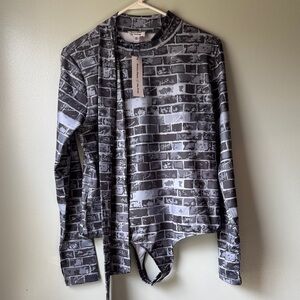 Chic Brick Pattern Long Sleeve Bodysuit